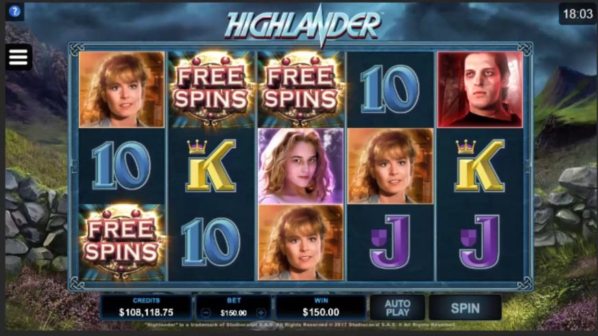 Highlander slot screen 1