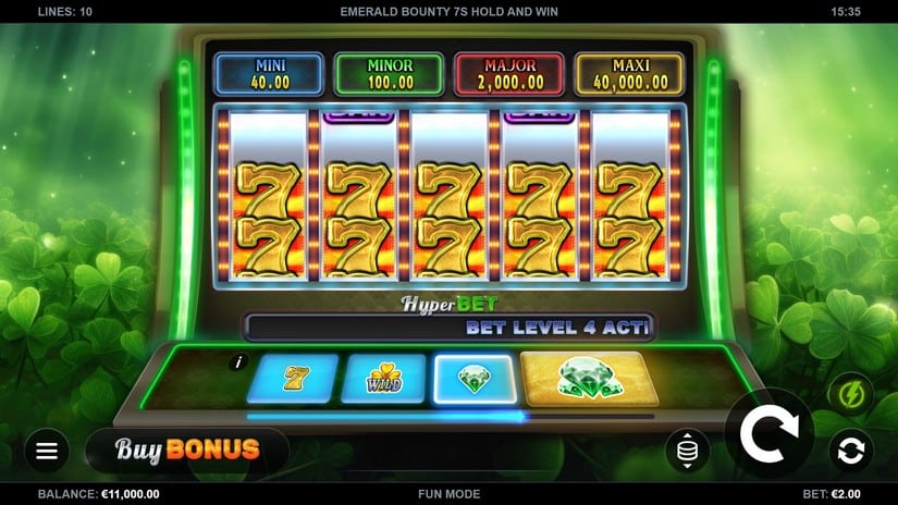 Emerald Bounty 7s Hold and Win slot screen 1