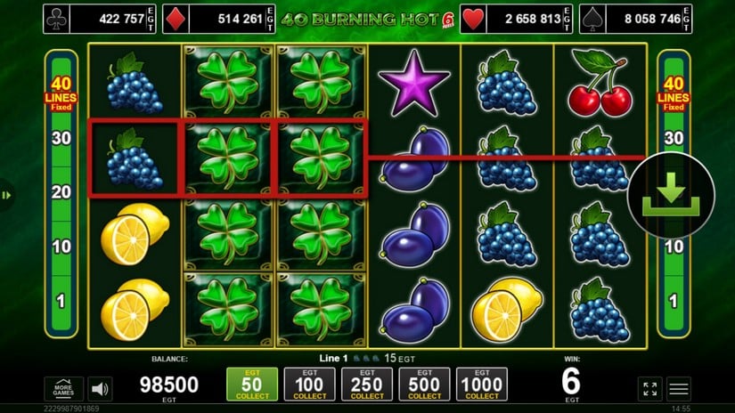 40 Burning Hot 6 Reels slot screen 3