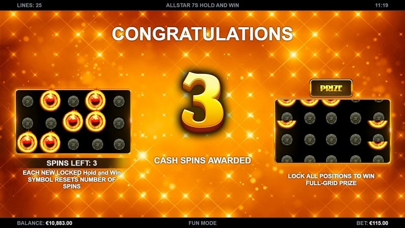 AllStar 7s Hold and Win slot screen 5