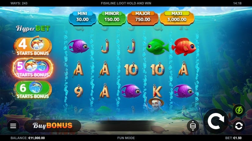 Fishline Loot Hold and Win slot screen 1