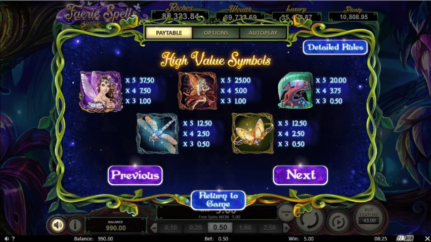 Faerie Spells slot screen 2