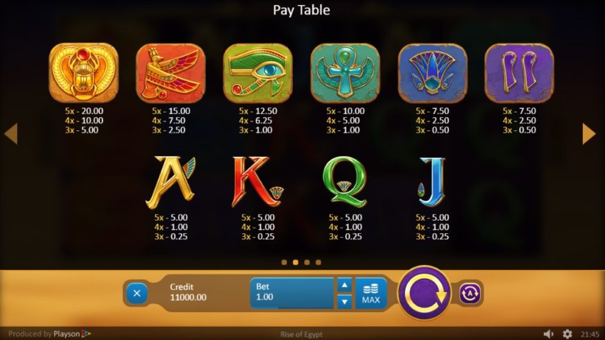 Rise of Egypt slot screen 2