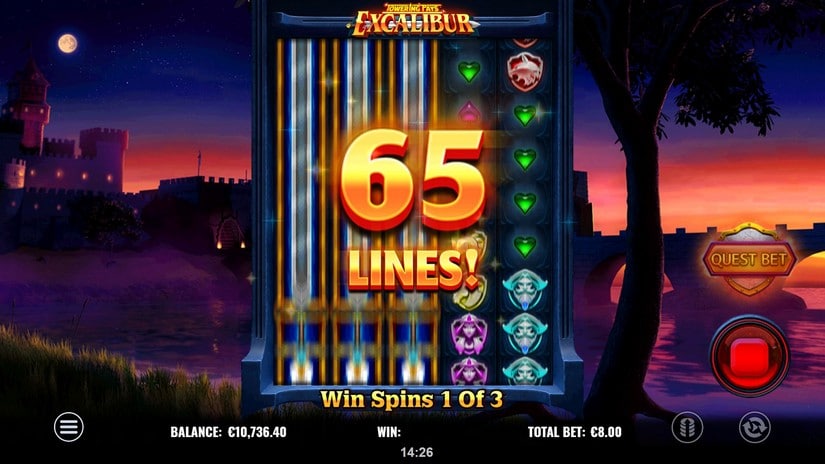 Towering Pays Excalibur slot screen 4