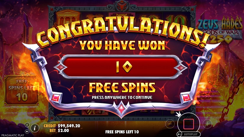 Zeus vs Hades Gods of War 250 slot screen 6