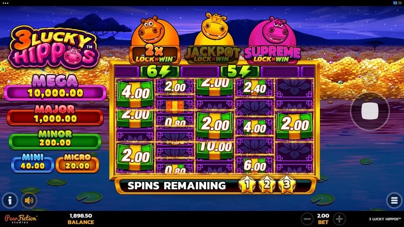 3 Lucky Hippos slot screen 3