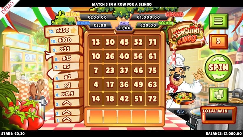 Slinguini Slingo slot screen 1