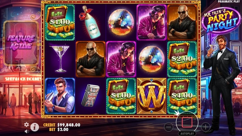 Mr Tain’s Party Night slot screen 2