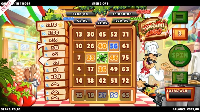 Slinguini Slingo slot screen 2