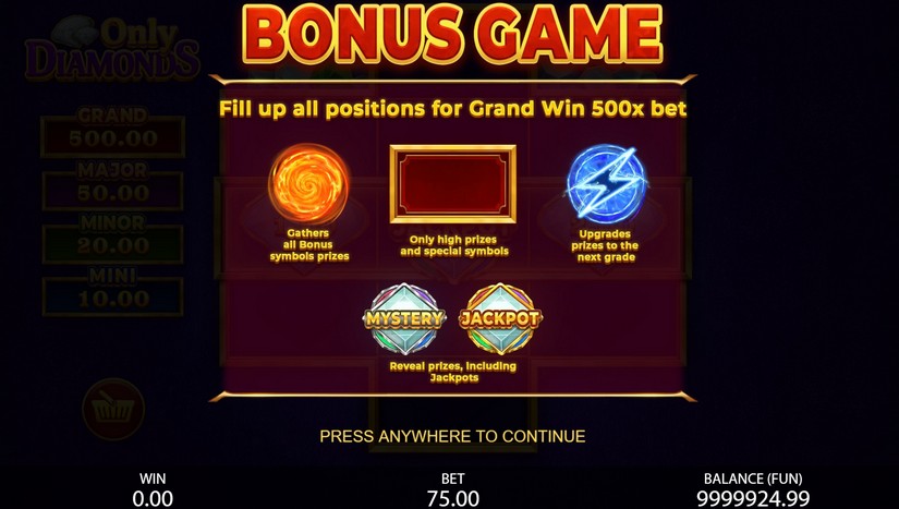 Only Diamonds slot screen 3