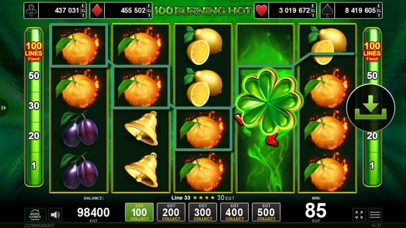 100 Burning Hot slot screen 2