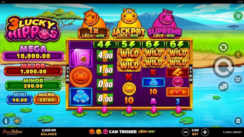 3 Lucky Hippos slot screen 1