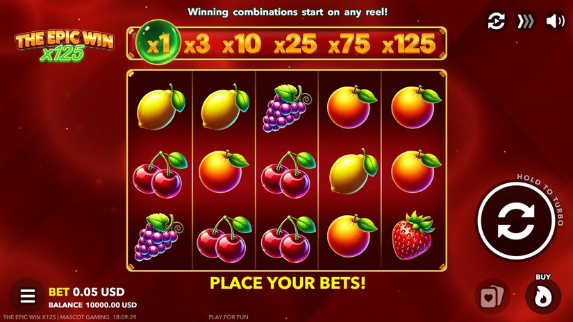 The Epic Win x125 slot screen 1