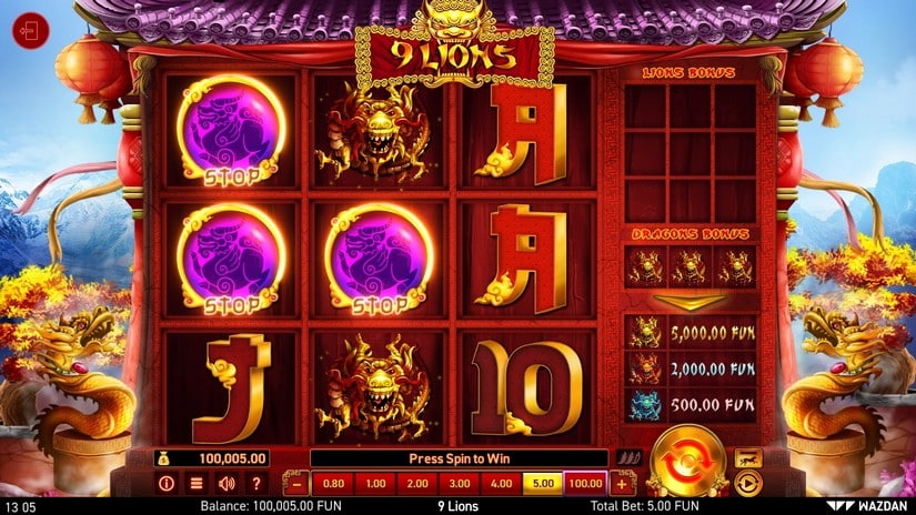 9 Lions slot screen 2