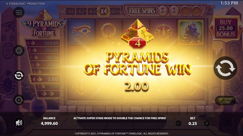 9 Pyramids of Fortune slot screen 3