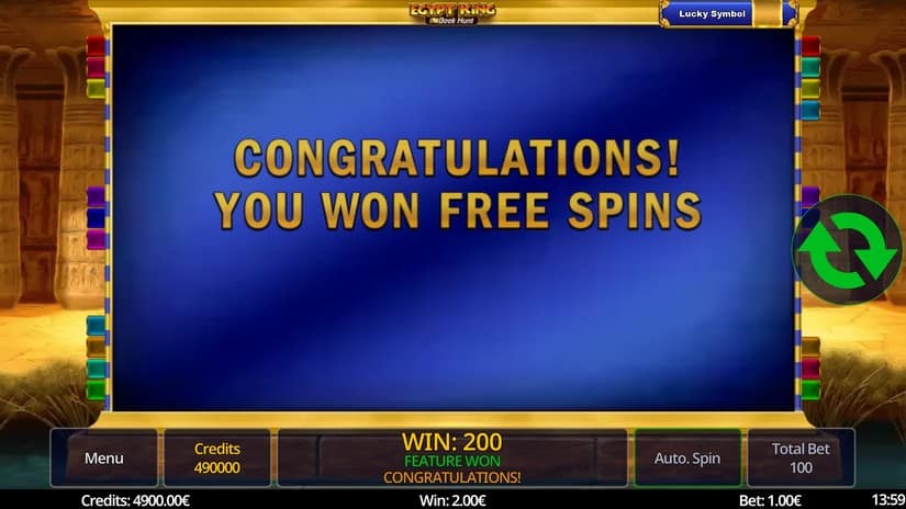 Egypt King Book Hunt slot screen 3