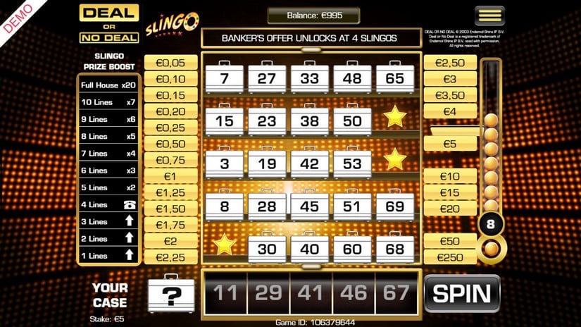 Deal Or No Deal Slingo slot screen 2