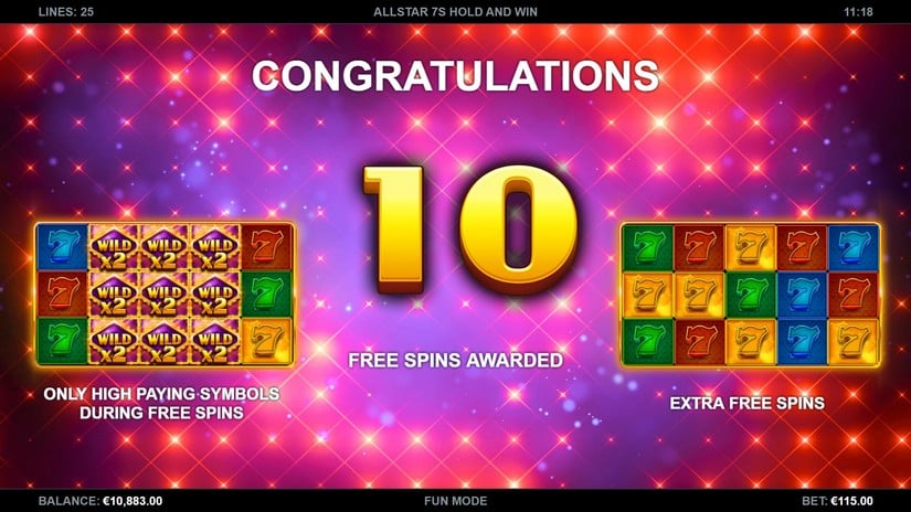 AllStar 7s Hold and Win slot screen 2