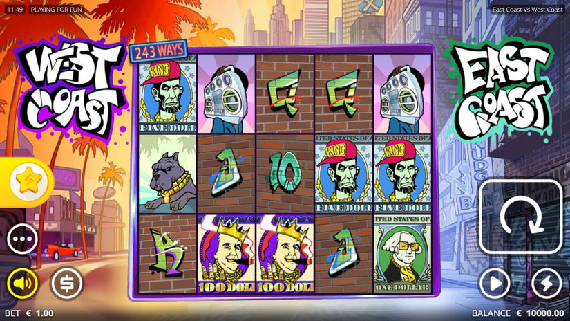 East Coast vs West Coast slot screen 1