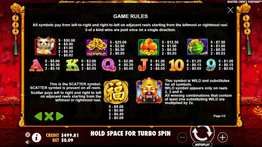 Master Chen’s Fortune slot screen 2