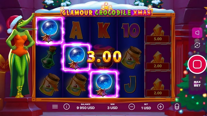 Glamour Crocodile Christmas slot screen 3