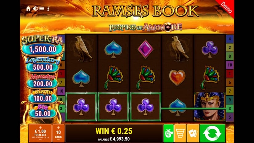 Ramses Book Respins of Amun Re slot screen 2