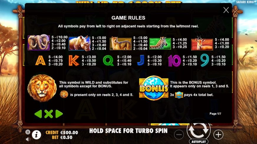 Safari King slot screen 2