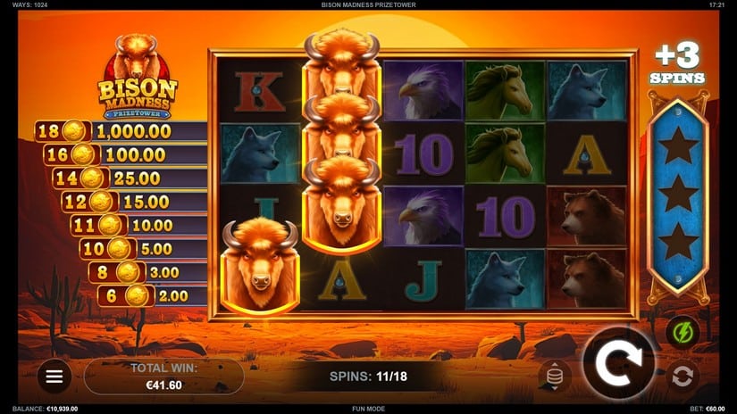 Bison Madness PrizeTower slot screen 6