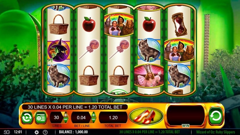 Wizard of OZ Ruby Slippers slot screen 1