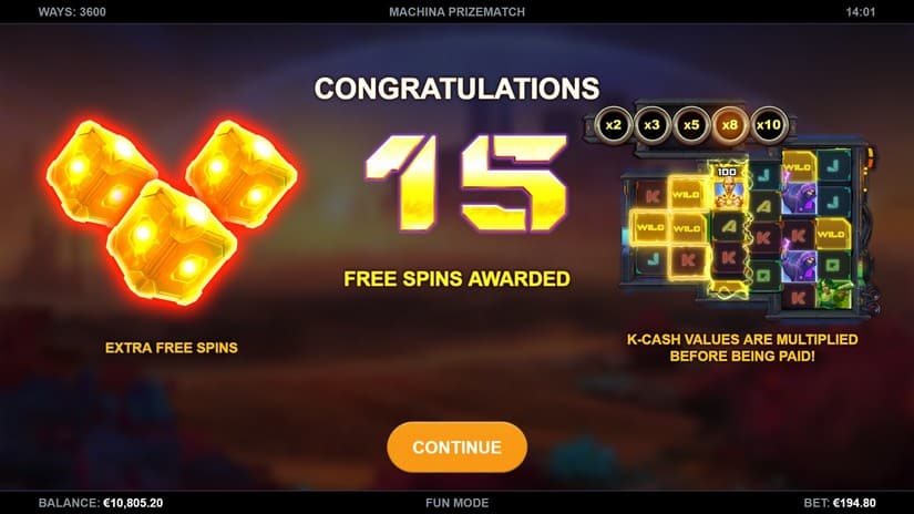 Machina PrizeMatch slot screen 2