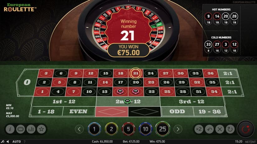 European Roulette slot screen 1