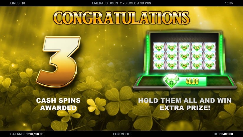 Emerald Bounty 7s Hold and Win slot screen 2