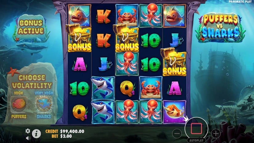 Puffers Vs Sharks slot screen 2