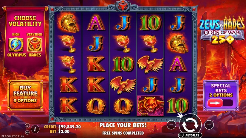 Zeus vs Hades Gods of War 250 slot screen 4