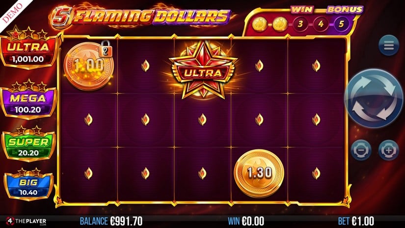 5 Flaming Dollars slot screen 2