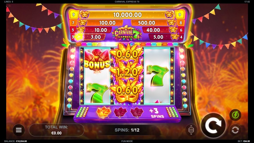 Carnival Express 7s slot screen 3