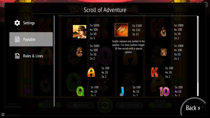 Scroll Of Adventure slot screen 2