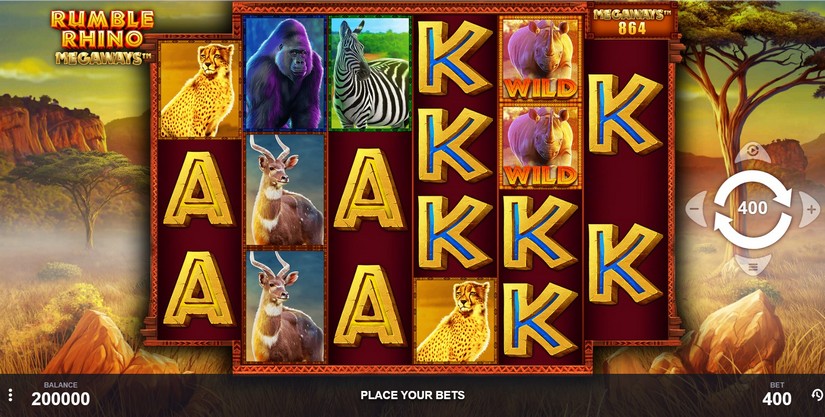 Rumble Rhino Megaways slot screen 1
