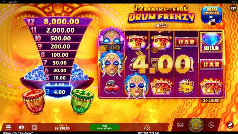12 Masks of Fire Drum Frenzy slot screen 3