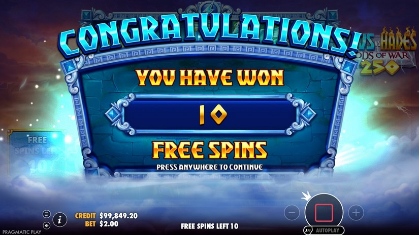 Zeus vs Hades Gods of War 250 slot screen 3