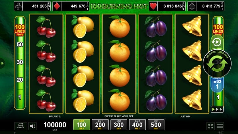 100 Burning Hot slot screen 1