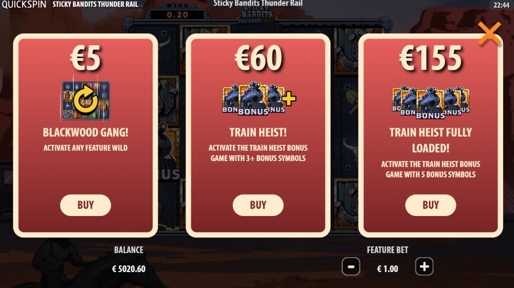 Sticky Bandits Thunder Rail slot features