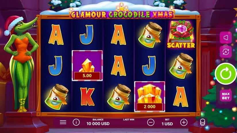 Glamour Crocodile Christmas slot screen 1