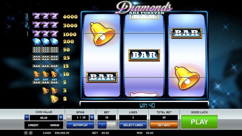 Diamonds are Forever 3 Lines slot screen 2