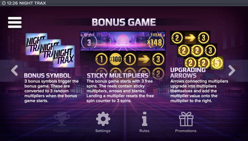 Night Trax slot screen 9