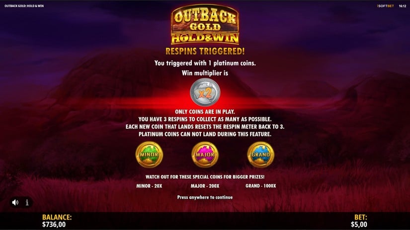 Outback Gold: Hold & Win slot screen 4