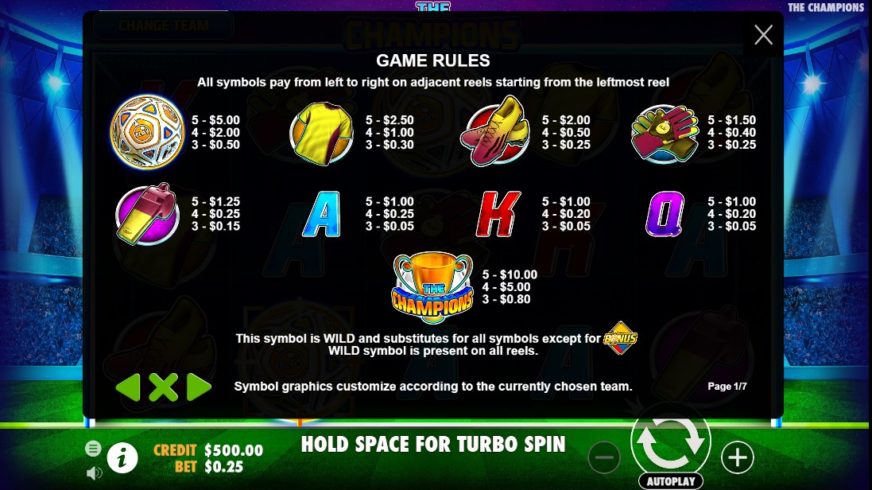 The Champions slot screen 2