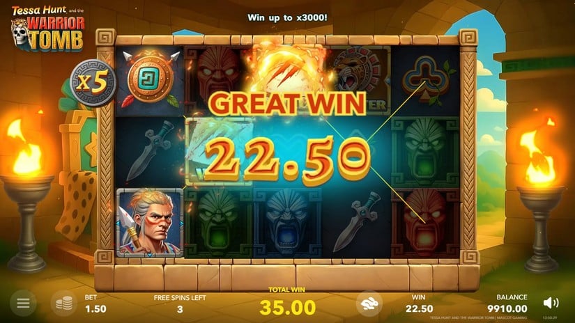 Tessa Hunt and the Warrior Tomb slot screen 4