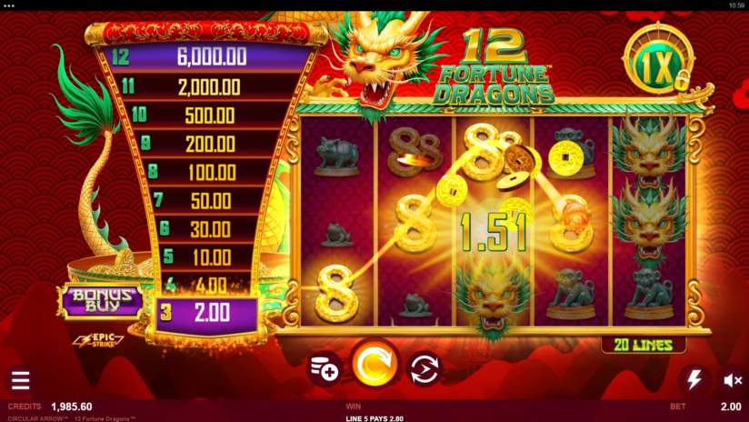 12 Fortune Dragons slot screen 4