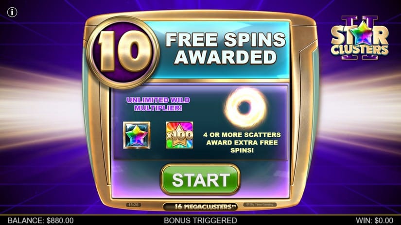 Star Clusters 2 slot screen 2